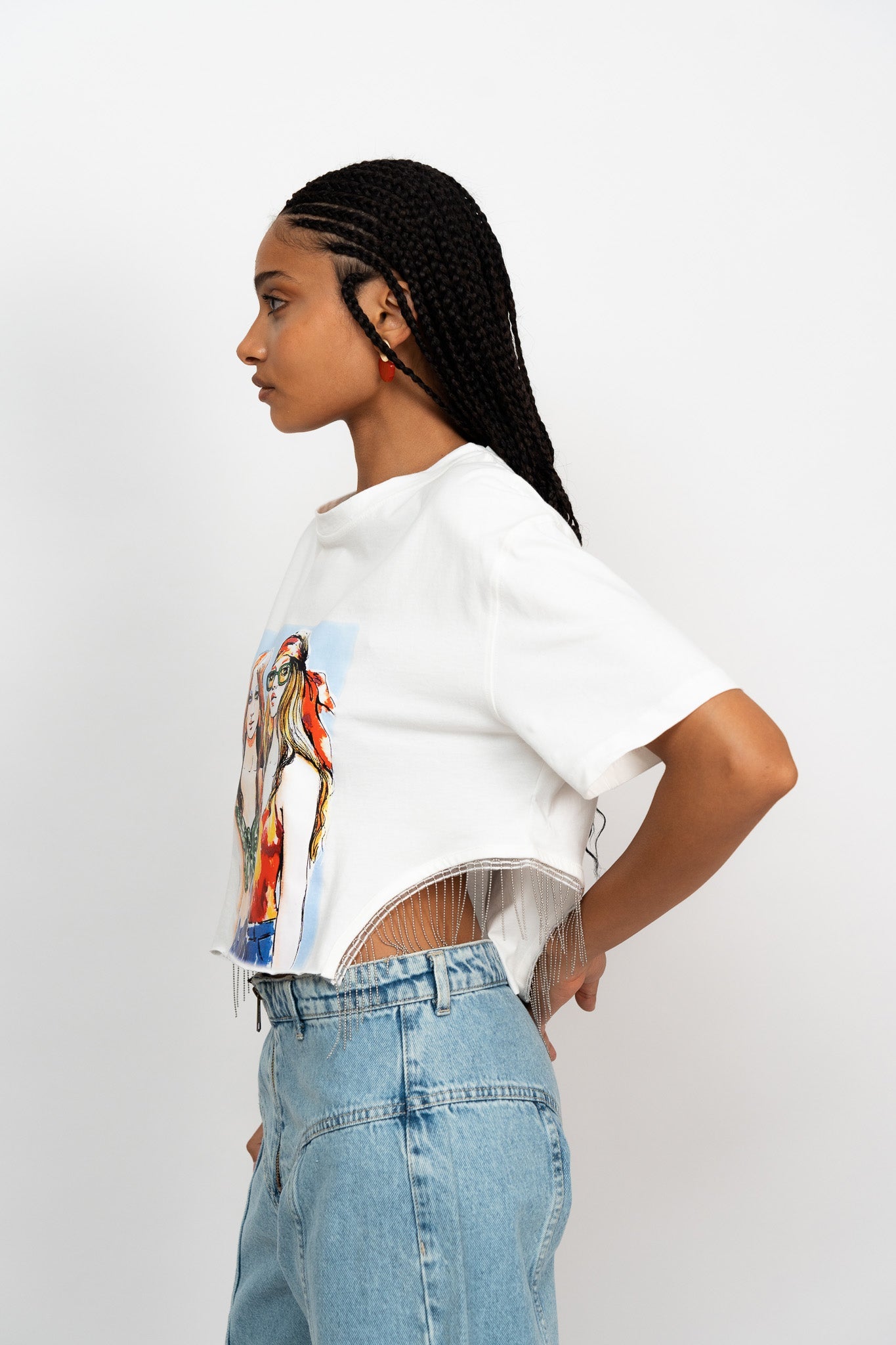 CUT OUT FRINGED T-SHIRT - Zavi