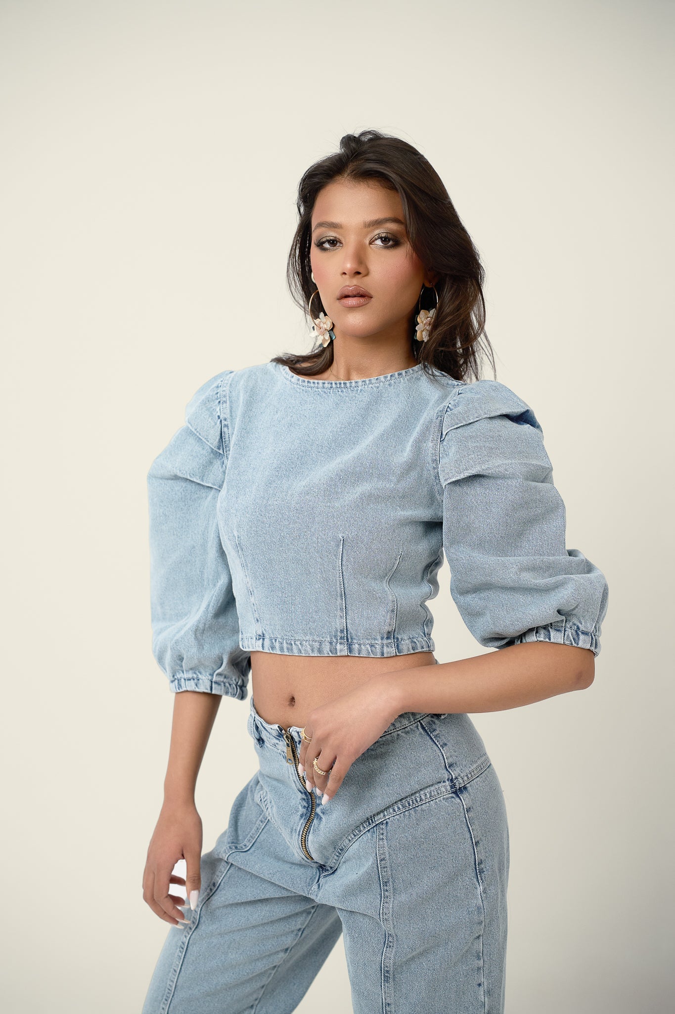 Denim Puff Sleeve Top - Zavi