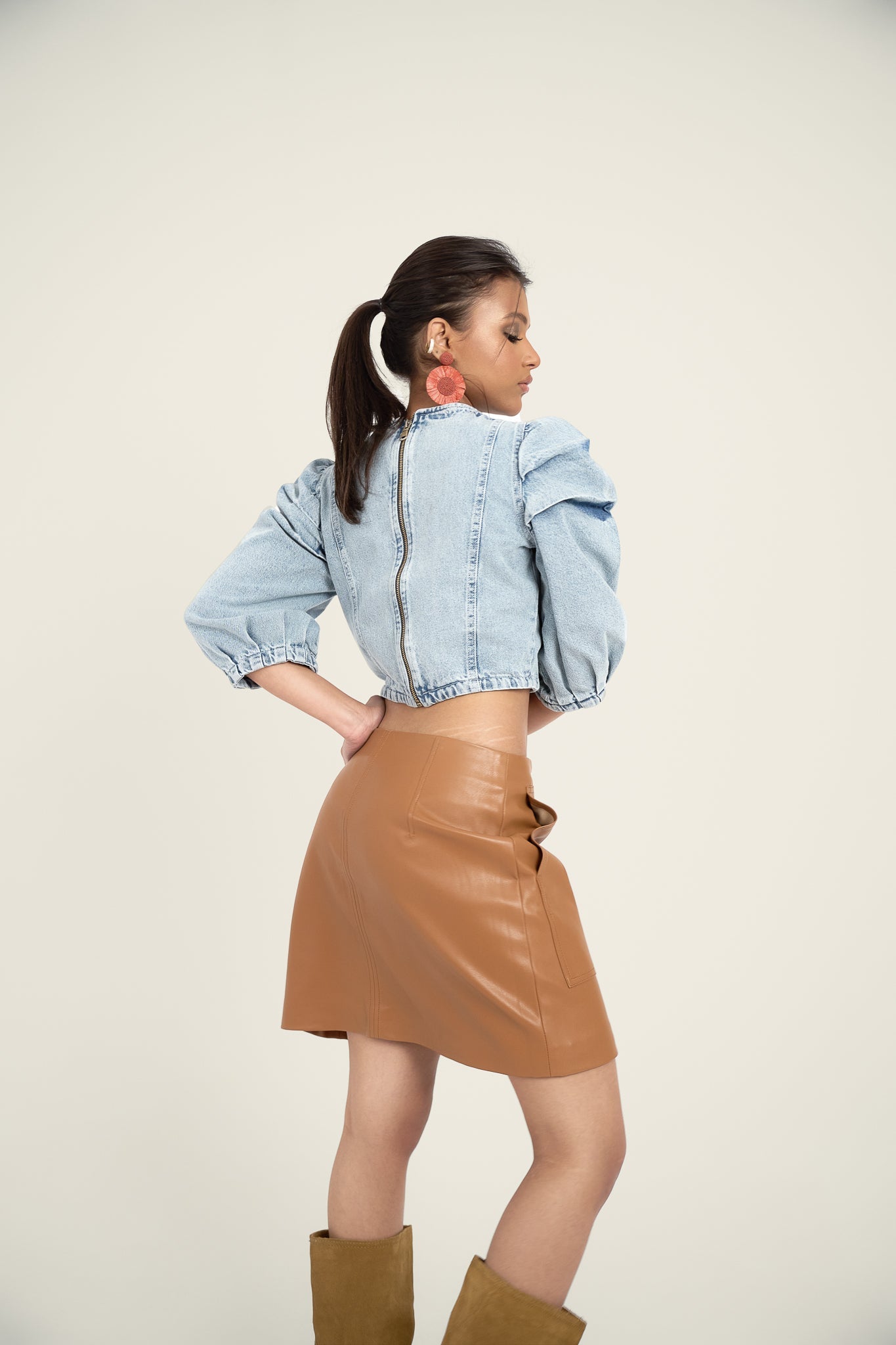 Denim Puff Sleeve Top - Zavi