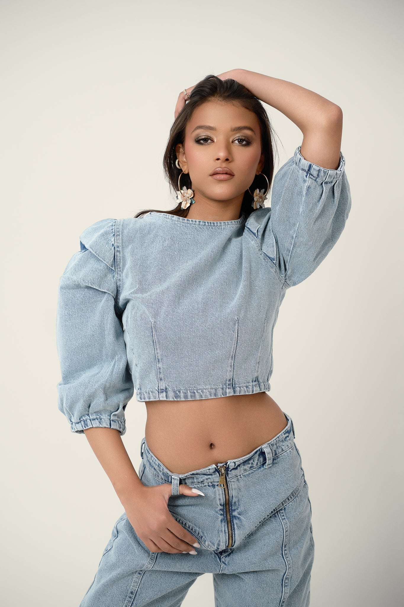 Denim Puff Sleeve Top - Zavi