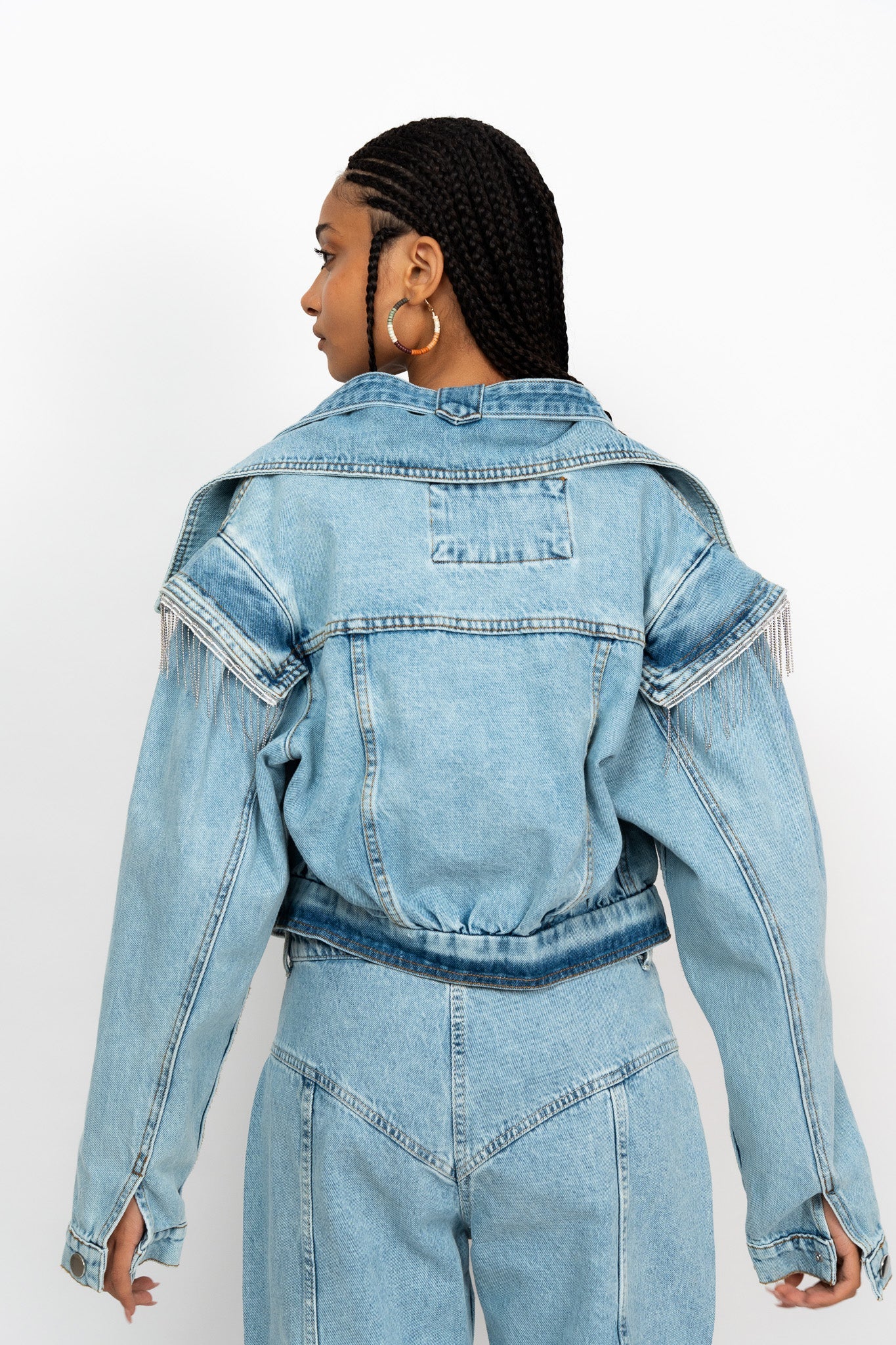 LIGHT DENIM FRINGED JACKET - Zavi