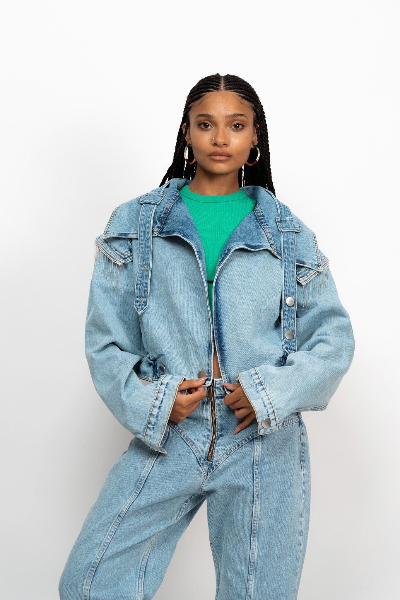 LIGHT DENIM FRINGED JACKET - Zavi