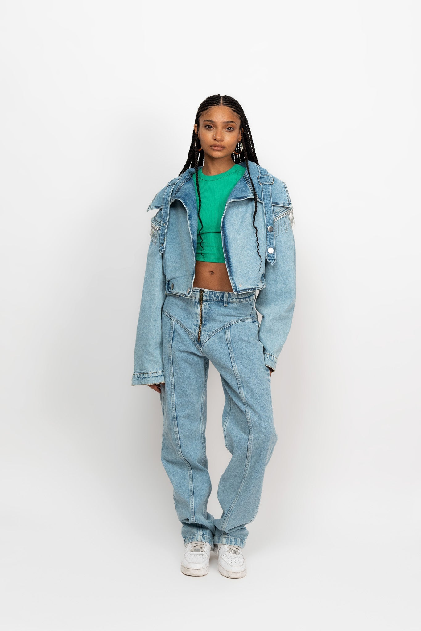 LIGHT DENIM FRINGED JACKET - Zavi