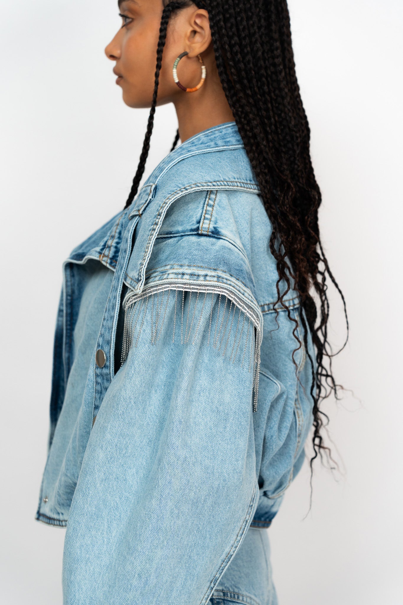 LIGHT DENIM FRINGED JACKET - Zavi