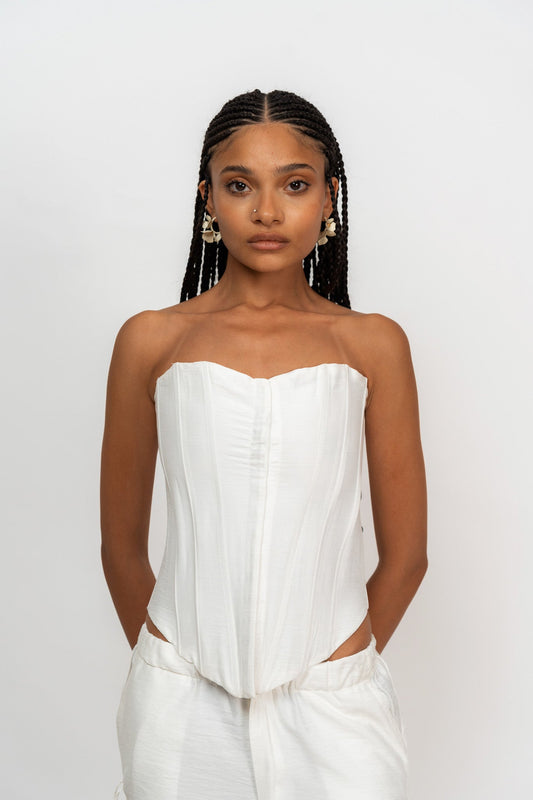 WHITE LINEN BUSTIER TOP - Zavi