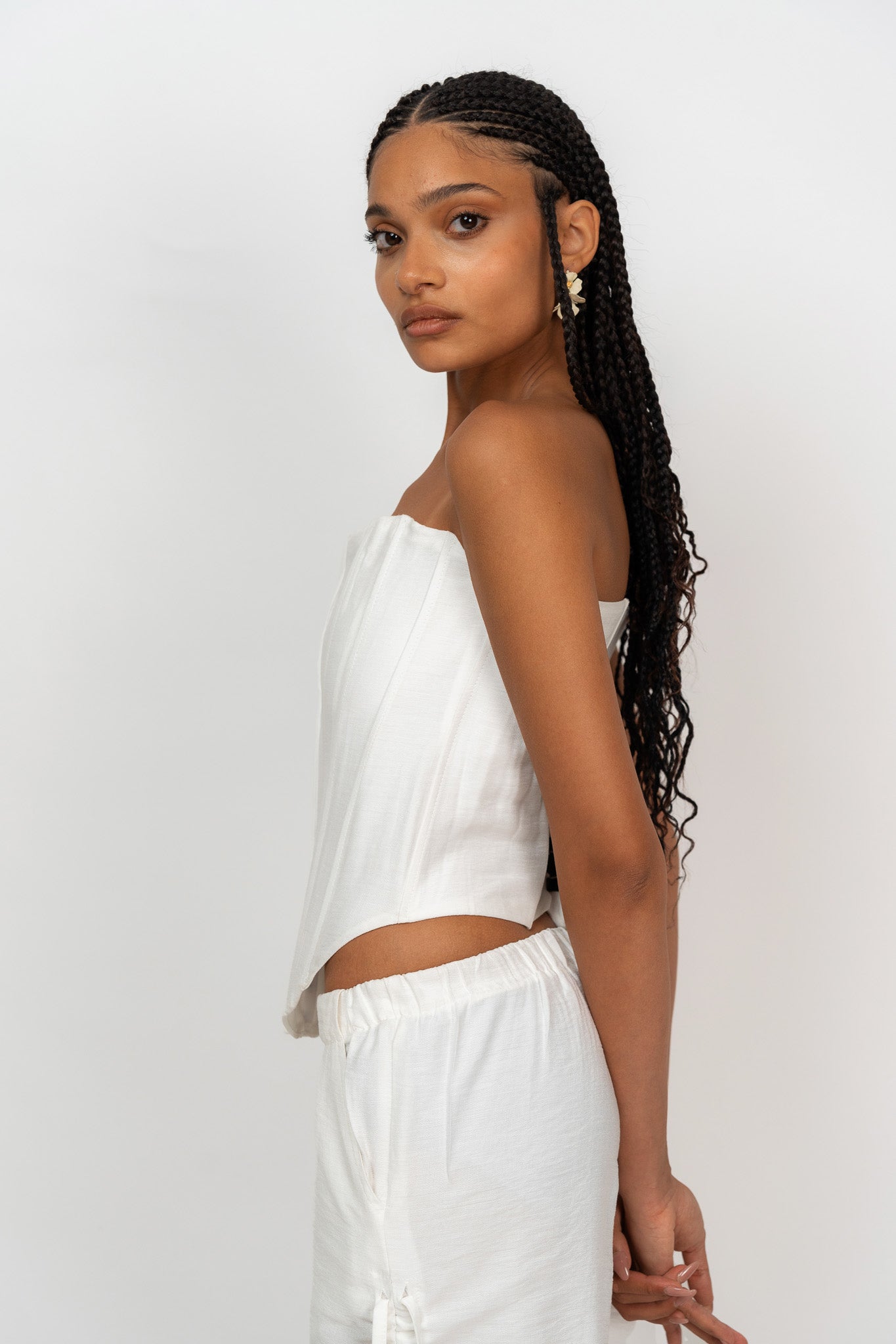 WHITE LINEN BUSTIER TOP - Zavi