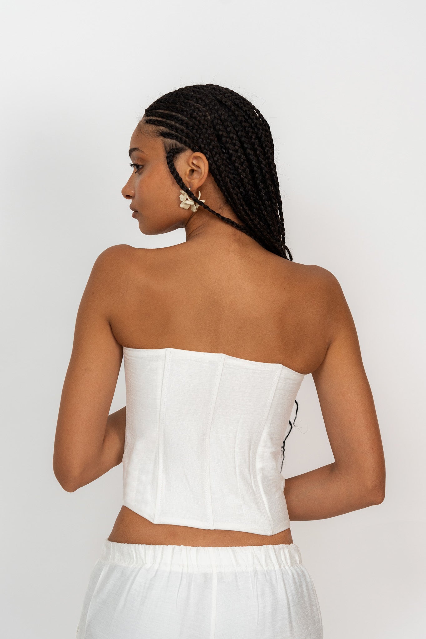 WHITE LINEN BUSTIER TOP - Zavi