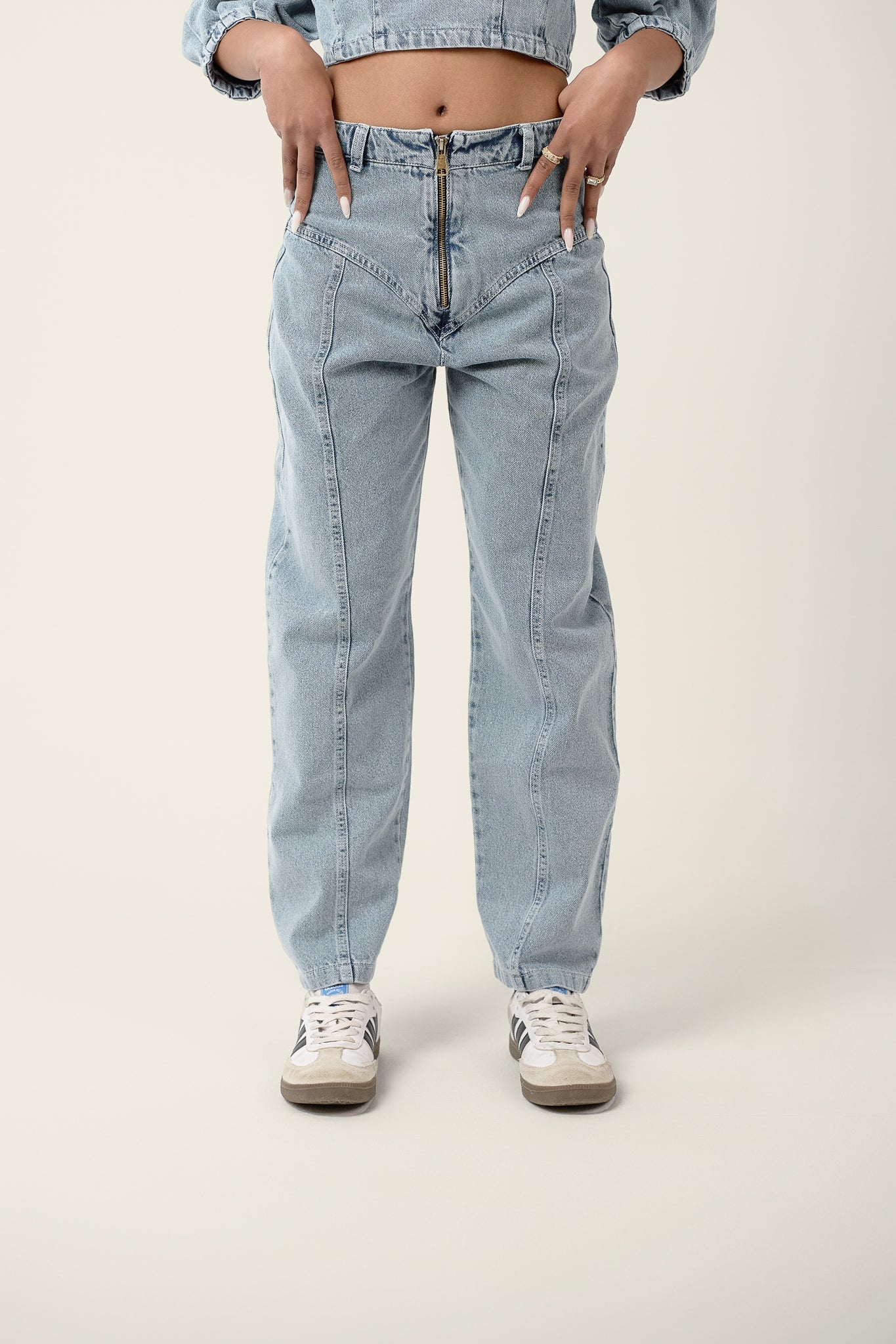 ZIPPER LIGHT DENIM PANTS - Zavi